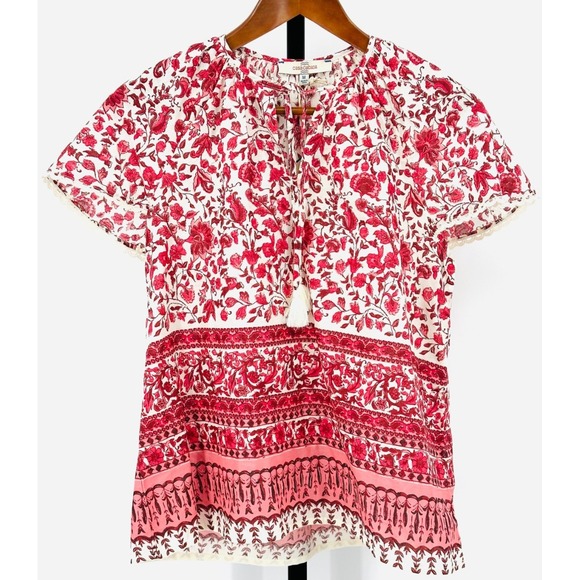 Casa Cabana Tops - CASA CABANA Women's M Cotton NWT Penelope Red Licorice Short Sleeve Tasseled Top